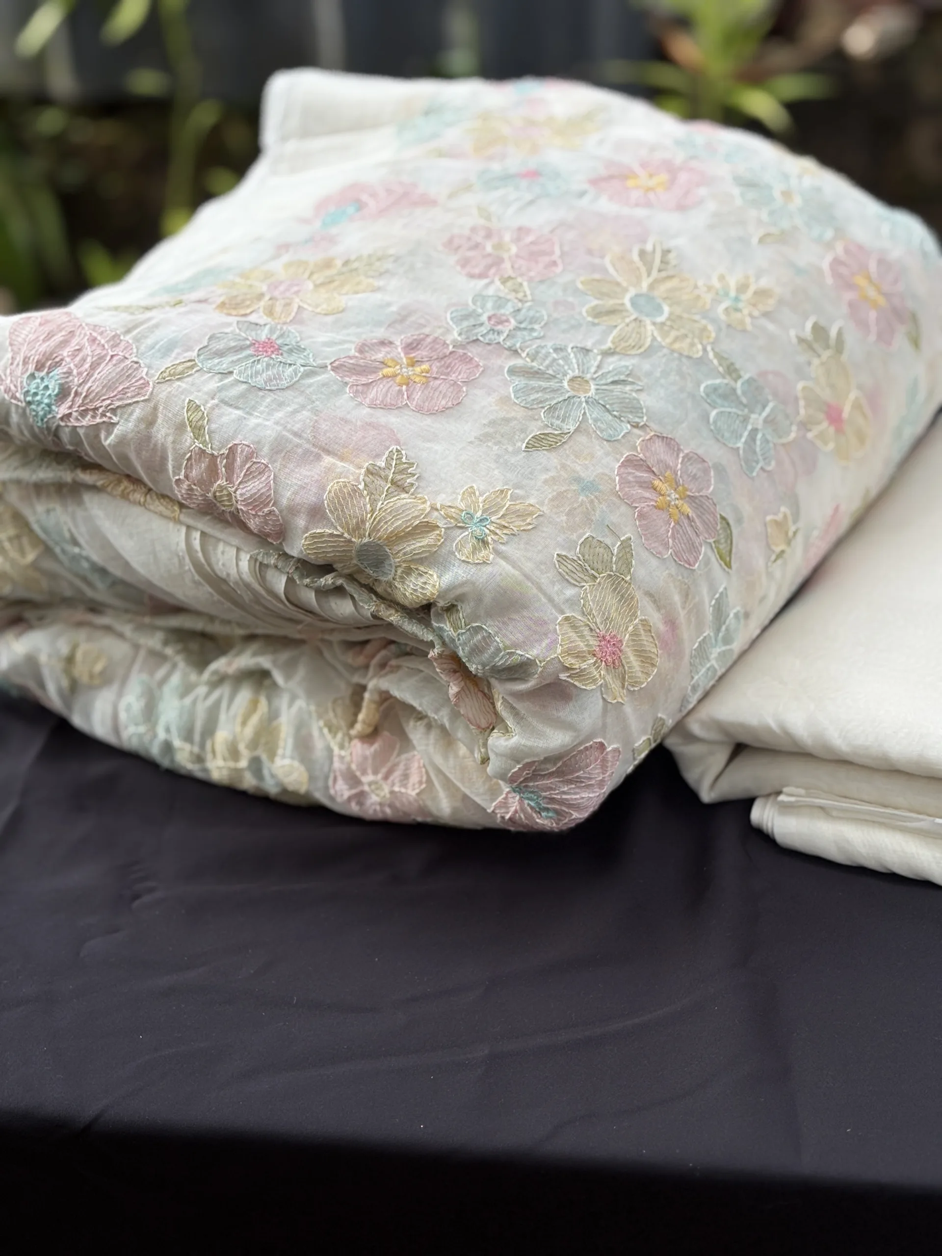 Whispering Florals – Malai Chanderi Embroidered Fabric - Image 3