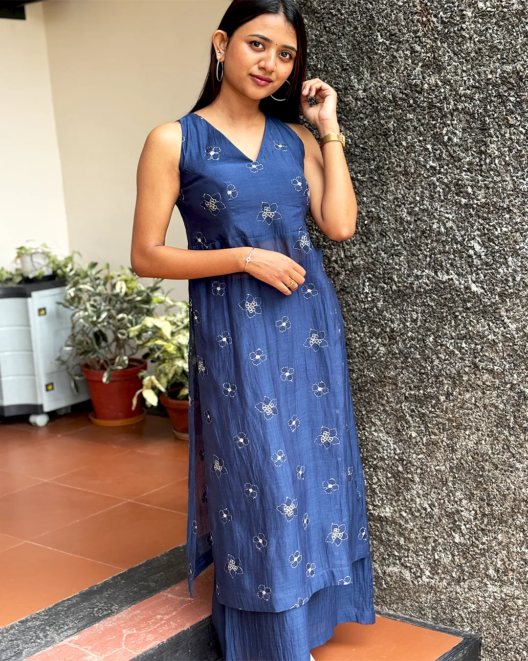 Malai Chanderi High-Slit Kurta Set – Blue Elegance - Image 14