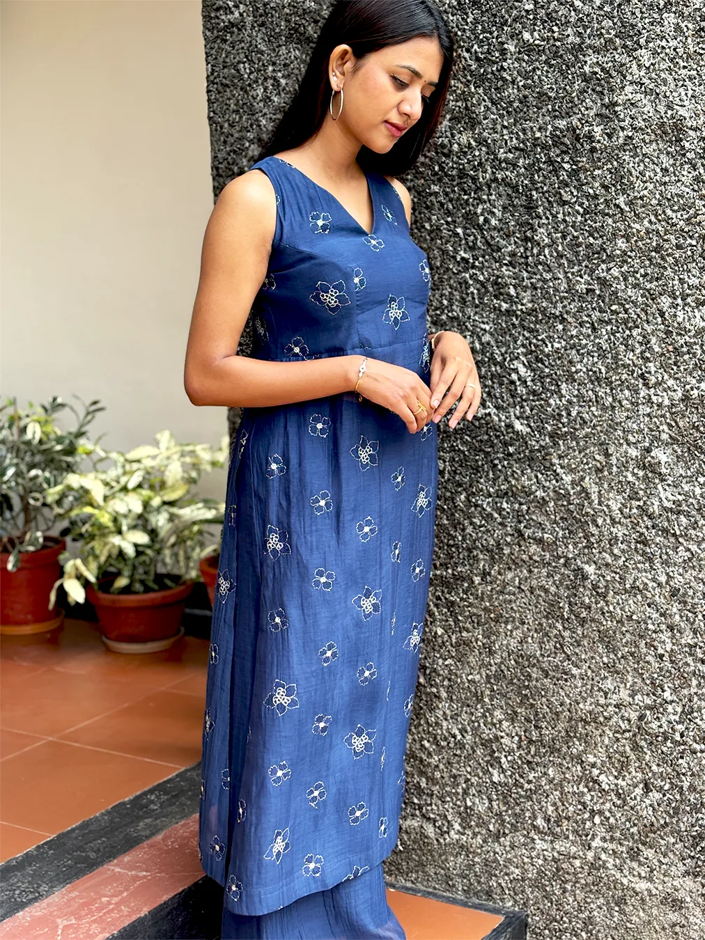 Malai Chanderi High-Slit Kurta Set – Blue Elegance - Image 13