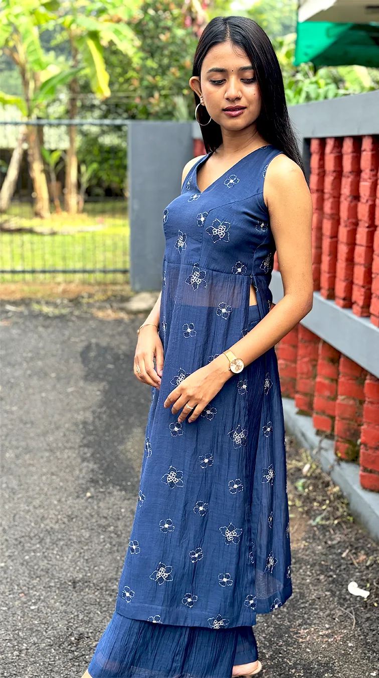 Malai Chanderi High-Slit Kurta Set – Blue Elegance - Image 9