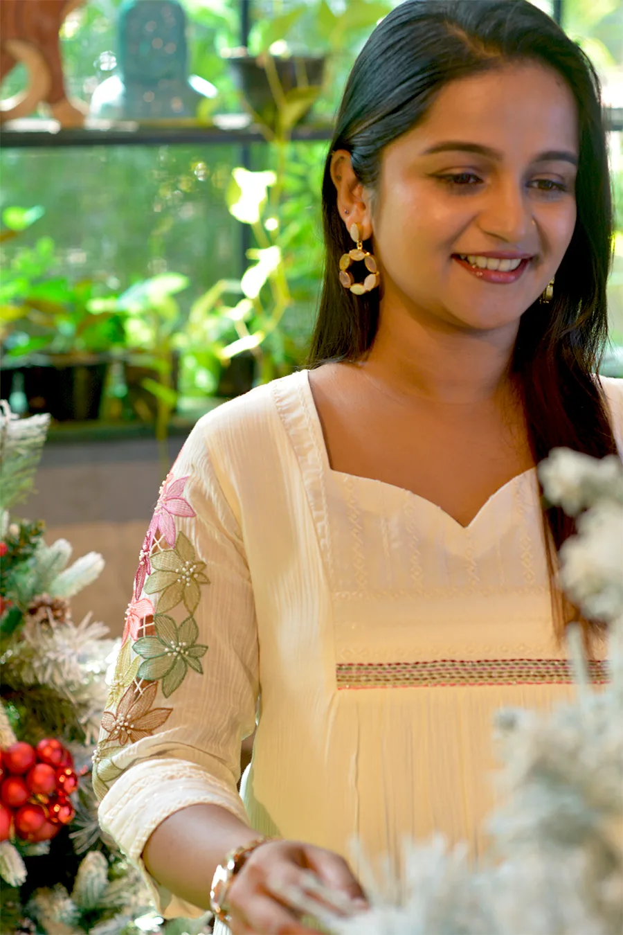 Gathered A-Line Kurta in Crush Malai Chanderi - Image 11