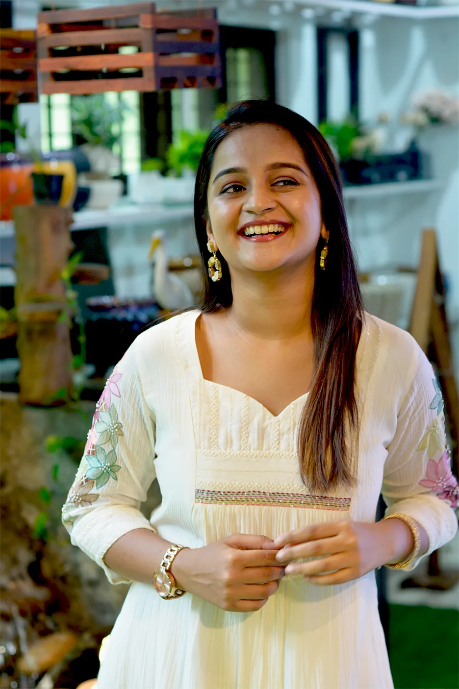 Gathered A-Line Kurta in Crush Malai Chanderi - Image 10