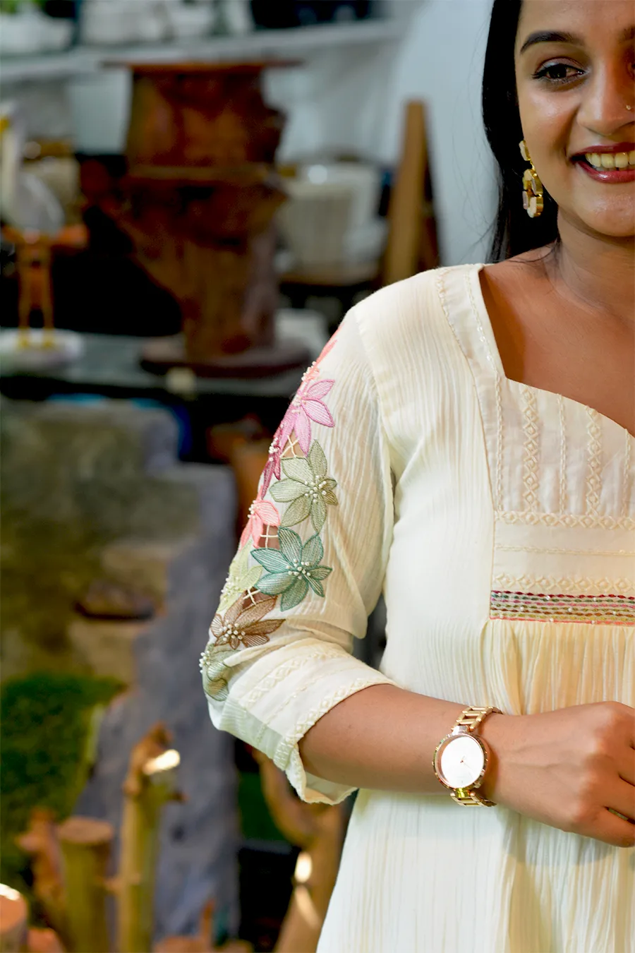 Gathered A-Line Kurta in Crush Malai Chanderi - Image 8