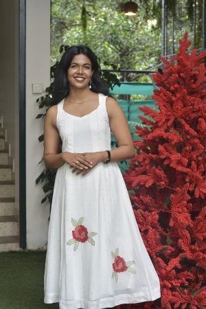 White Badla Dot Viscose Georgette Dress