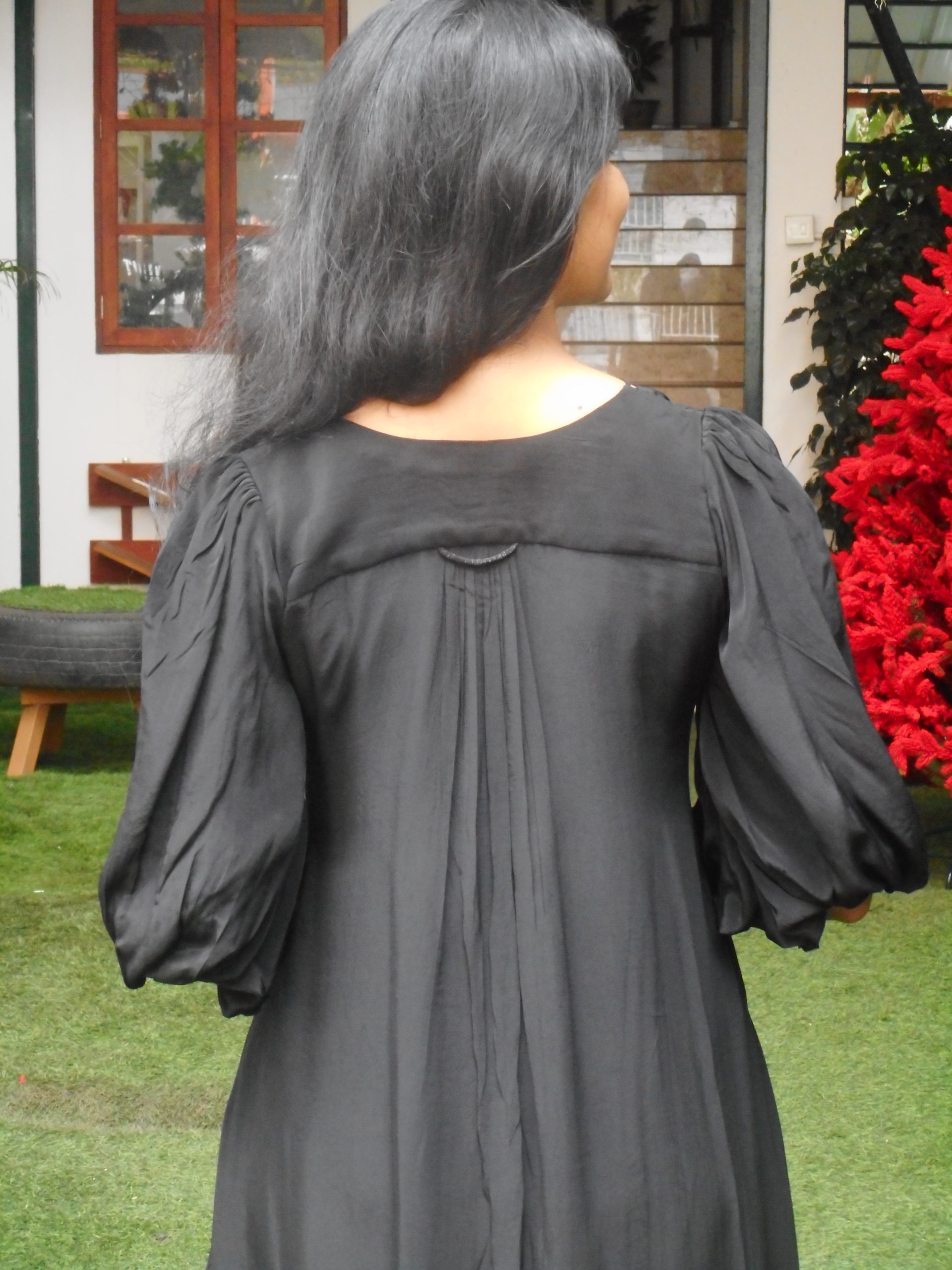 Black Crepe Silk Long Dress - Image 4
