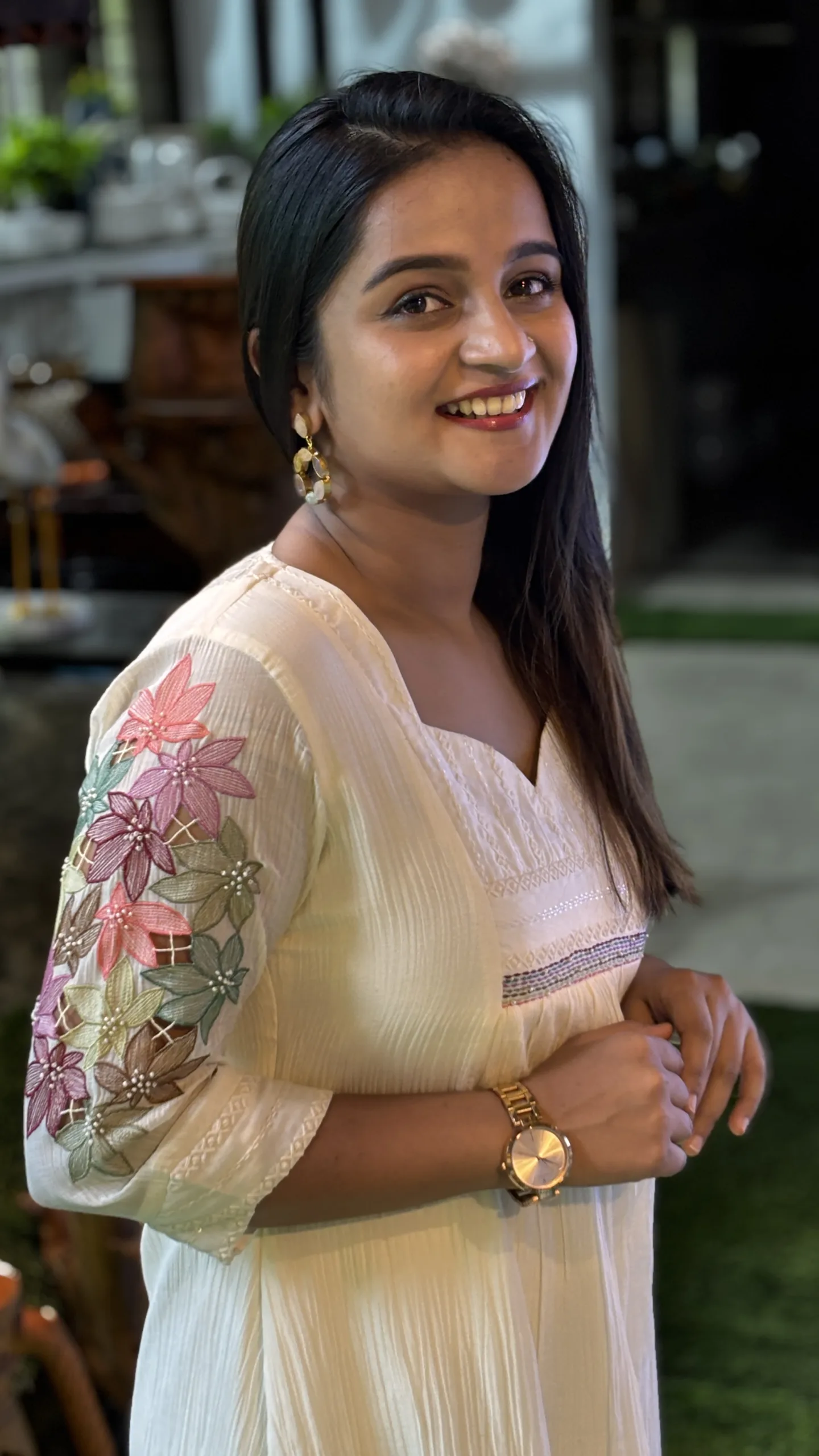 Gathered A-Line Kurta in Crush Malai Chanderi - Image 7