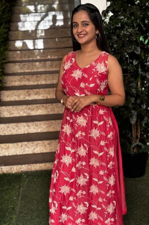 Fuchsia Floral Embroidered High-Slit Top & Palazzo Set