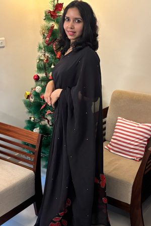 Organza Saree with Sequin Work, Embroidered Border & Contrast Appliqué Pallu