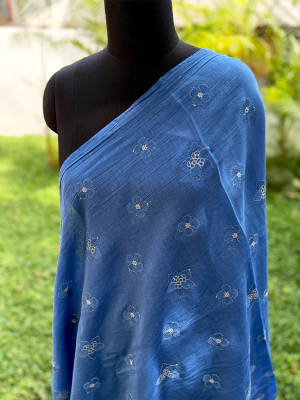 Malai Chanderi Embroidered Fabric – Blue, Light Yellow, Dark Lavender, Onion Pink