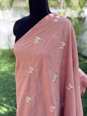 Mul Cotton Fabric with Small Floral Embroidery | Designer Material for Kurta, Dressmaking & Kidswear | Pastel Colour Options
