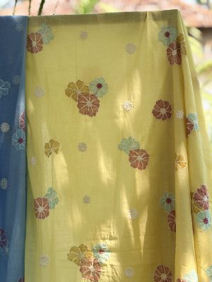 BloomWeave Chanderi - Chanderi Fabric with Multi‑Colour Floral Embroidery